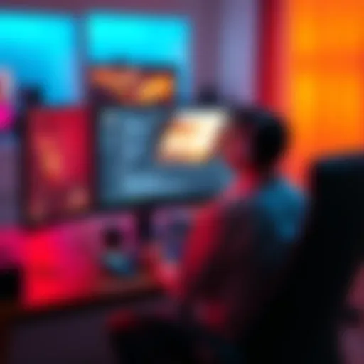 A person sitting at a computer, using AI software to create a feature-length film with just text prompts.