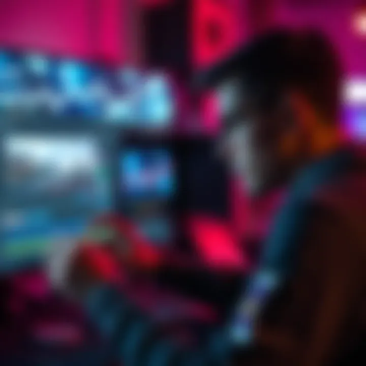 Individual focused on editing a video project in After Effects with creative elements on the screen