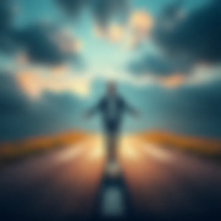A person standing at a crossroads, smiling and looking hopeful as they consider new challenges ahead.