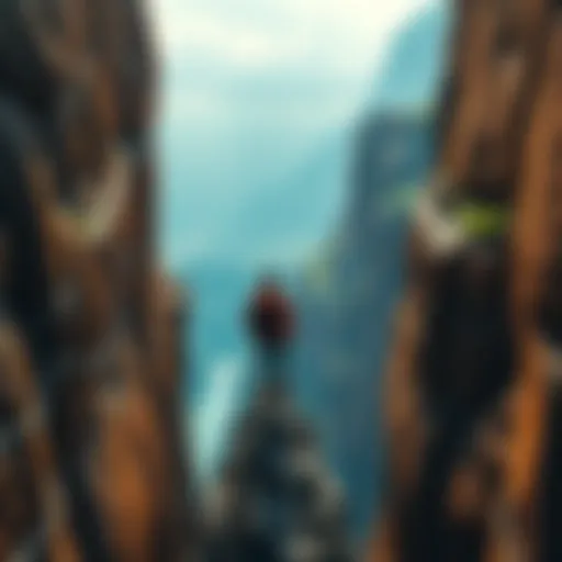 A person standing at the edge of a steep cliff looking down, highlighting the risk of entering dangerous situations without protection.