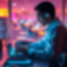 Individual using an AI assistant on a laptop to analyze personal habits and recognize self-sabotage patterns
