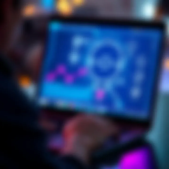 A person typing on a laptop with a friendly AI interface on the screen, portraying a supportive atmosphere.