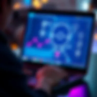 Person interacting with AI A person typing on a laptop with a friendly AI interface on the screen, portraying a supportive atmosphere.
