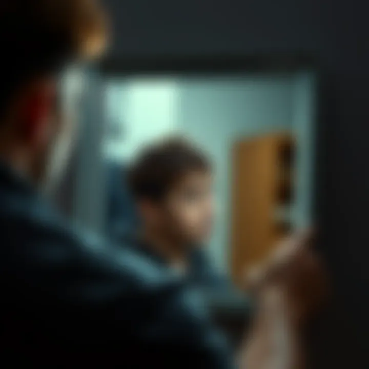 Individual gazing into a mirror, showing a puzzled look that reflects a struggle with self-awareness.