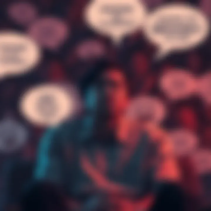 A person sitting alone with a sad expression, surrounded by laughter and jokes in speech bubbles, illustrating the struggle between humor and emotional overload.