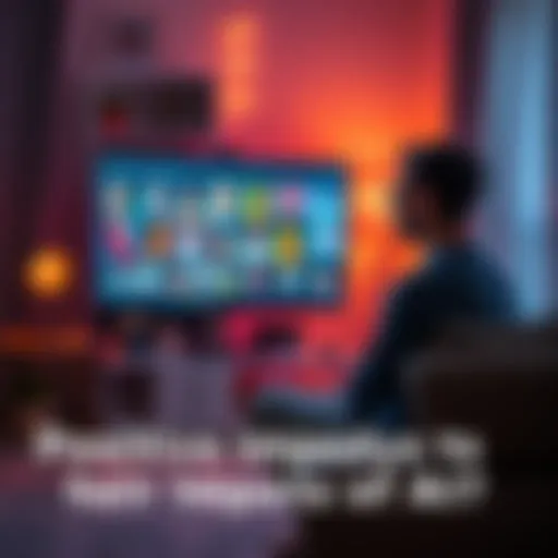 A person sitting in a cozy room, looking at a computer screen that shows diverse identities, while looking thoughtful and engaged.