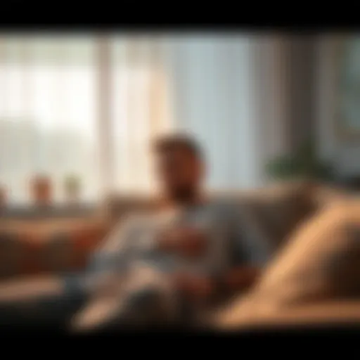 Individual sitting comfortably on a couch, enjoying leisure time without worry