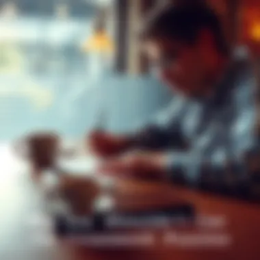 A person sitting at a table with a pencil, focused on filling out a crossword puzzle on paper, with a coffee cup nearby.