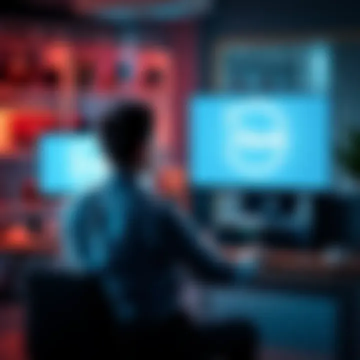 A person sitting at a desk looking at a computer screen with Claude's logo, weighing their options