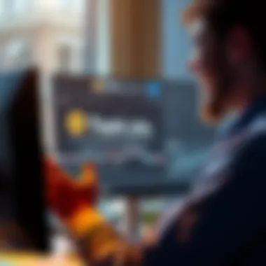A person smiling and thanking an AI assistant on a computer screen, showing the human side of technology.