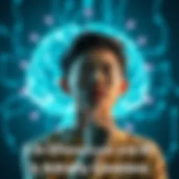 Person thinking about AI consciousness A young person pondering with a digital brain graphic representing AI consciousness in the background
