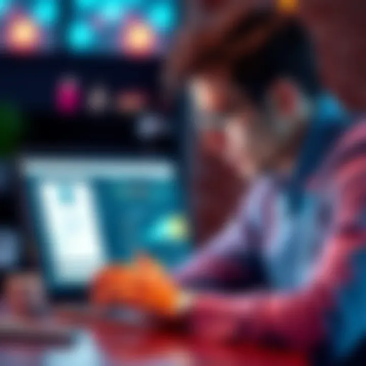 Individual with ADHD focused on a laptop screen, exploring an AI tool designed for organization and task management