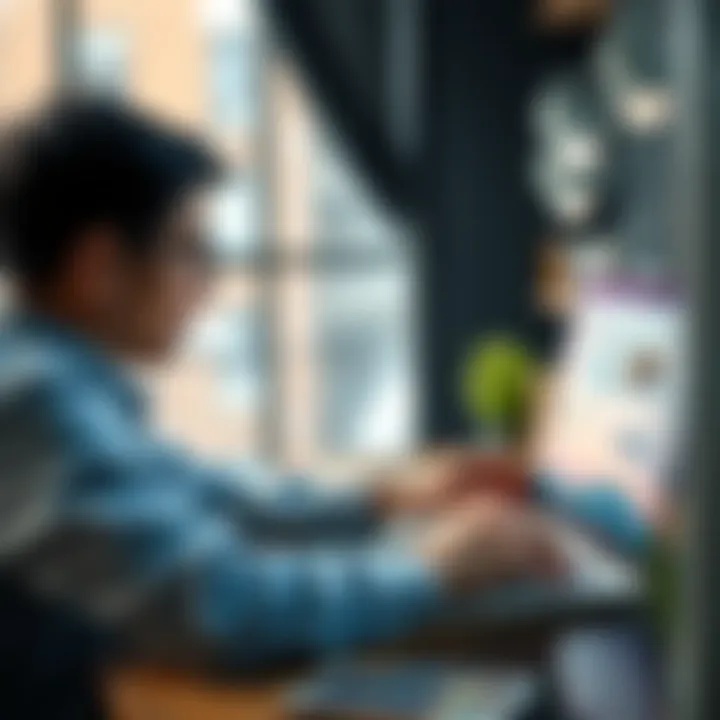 Person using Chat GPT on a laptop A person sitting at a desk, typing queries into Chat GPT on a laptop, with a thoughtful expression