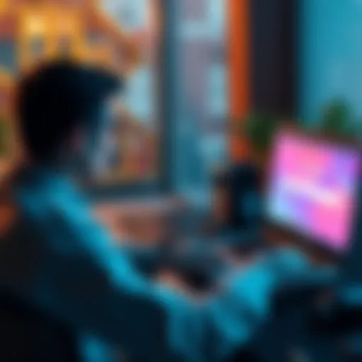 Person using ChatGPT and search engine A person sitting at a desk, looking at a laptop screen with ChatGPT open alongside a search engine, contemplating the implications of using AI for searches.