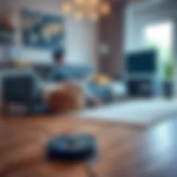 A person relaxes on the sofa while a robot vacuum cleans the floor