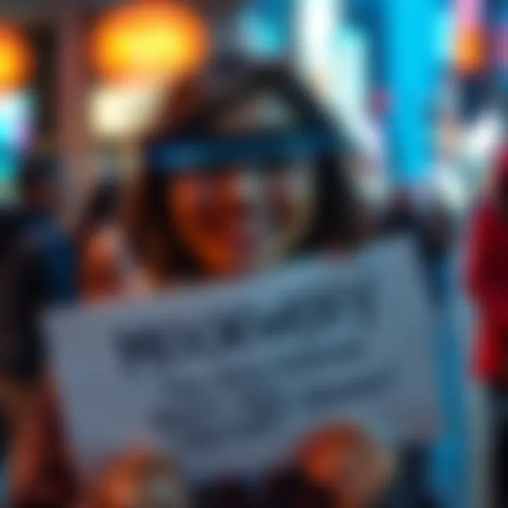 A person wearing Meta's controversial glasses, looking amused while holding a sign that mocks privacy invasion.