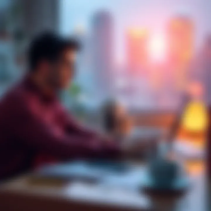 A person sitting at a desk, focused on a laptop, with notes and coffee nearby, representing the journey of automating daily tasks.