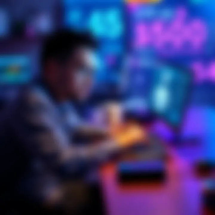 A person sitting at a desk, typing on a laptop while provoking a chatbot on screen, with a frustrated expression, surrounded by tech gadgets.