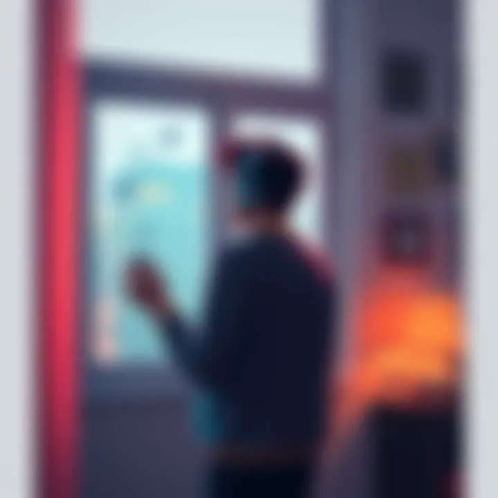 A person stands by a window, looking outside with a thoughtful expression while holding headphones, surrounded by music notes and a cozy room.