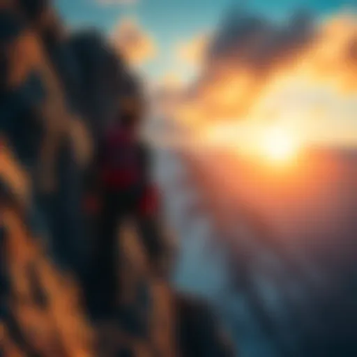 Individual climbing a challenging mountain, representing the struggle between pushing limits and overexertion.