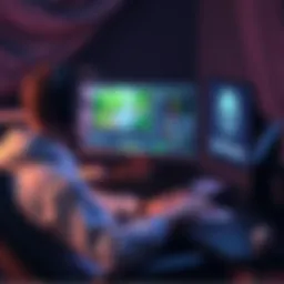 A person sitting at a desk, coding a game using the Godot engine, with a computer screen displaying game graphics.