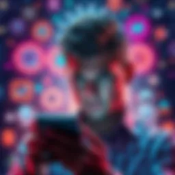 A person looking puzzled while using a smartphone, surrounded by AI-related icons like gears and chatbots