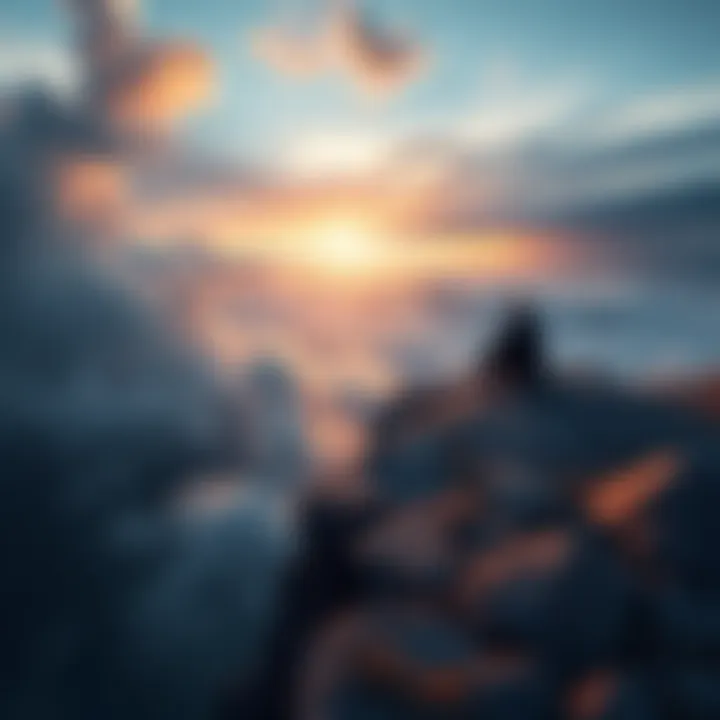 A person sitting alone on a cliff, looking out at a vast, cloudy sky, reflecting on life's challenges.