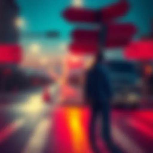 A person looks confused at a crossroad with multiple signs indicating different directions, symbolizing choices to make.
