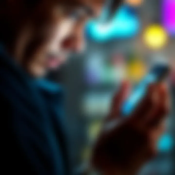 Person deleting a phone app A close-up of a person holding a smartphone, about to delete an app, showing a look of sadness on their face.