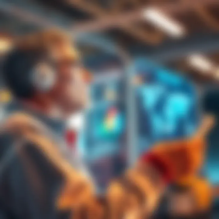 A person using advanced technology to enhance their physical well-being in a bright, modern environment.