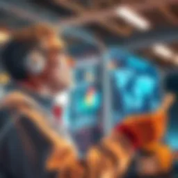 Person enjoying technology A person using advanced technology to enhance their physical well-being in a bright, modern environment.