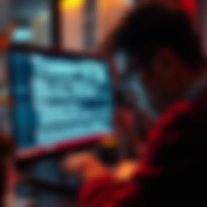 A person closely inspecting text on a laptop, looking for hidden markers or tags
