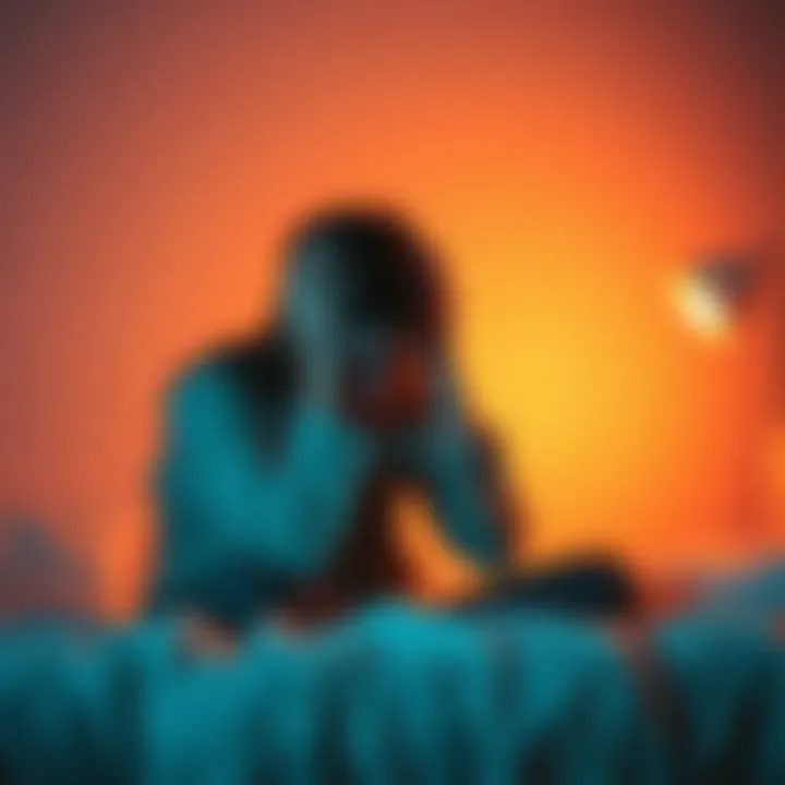 A person sits on a bed holding their head in their hands, looking stressed and overwhelmed with emotions.