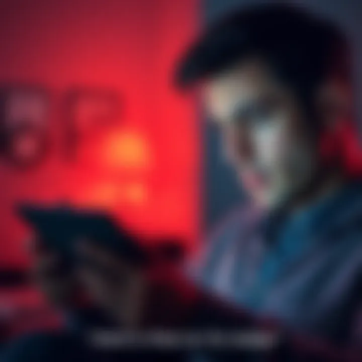 A person looking frustrated at their tablet screen, showing a stuck reading mode interface