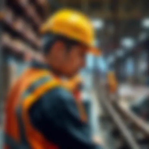 A worker in a hard hat and safety vest, focused on a challenging task at a construction site, illustrating the value of tough jobs in today’s economy.