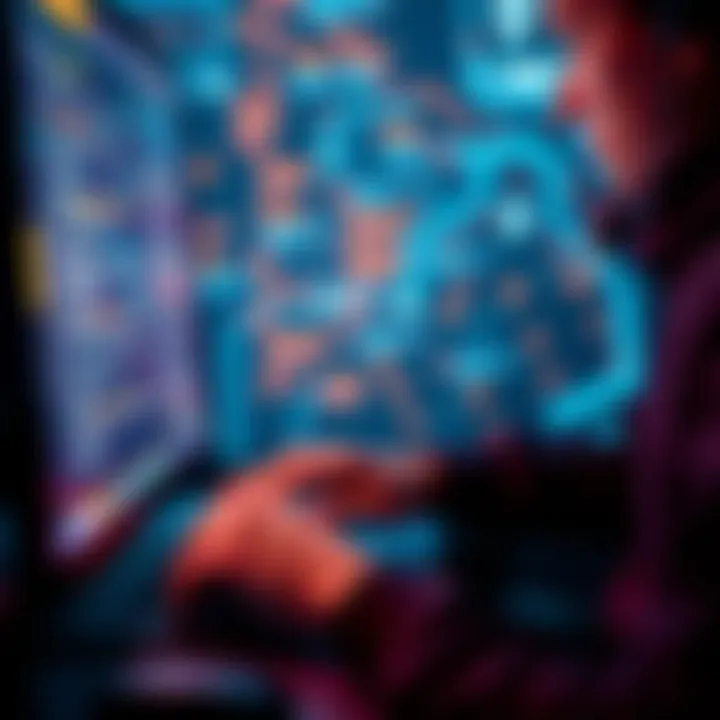 A person types questions into a computer, illustrating prompt engineering for AI communication.
