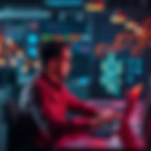 A person sitting at a desk, looking thoughtfully at a laptop screen displaying AI-generated suggestions, symbolizing collaboration with technology.