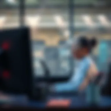 A person sitting at a desk, using a computer to engage with an AI model, smiling and looking focused on the screen.