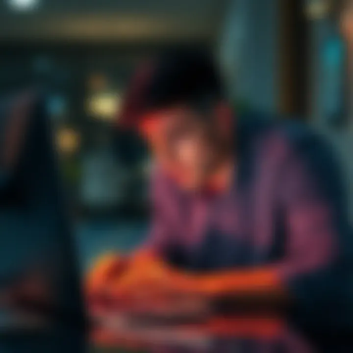 A person looking frustrated while typing on a laptop, showing a negative interaction with the AI