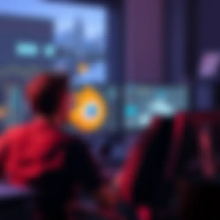 A person sitting at a computer, focused on Blender software with a 3D model on screen, showing signs of concentration and creativity.