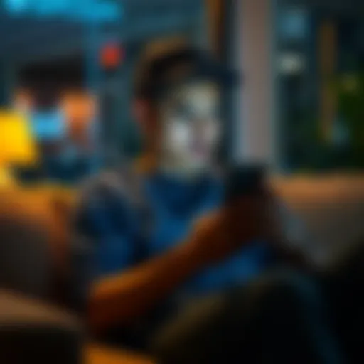 A person sitting on a couch, holding a smartphone and looking concerned about recent app changes, with ads cluttering the interface.