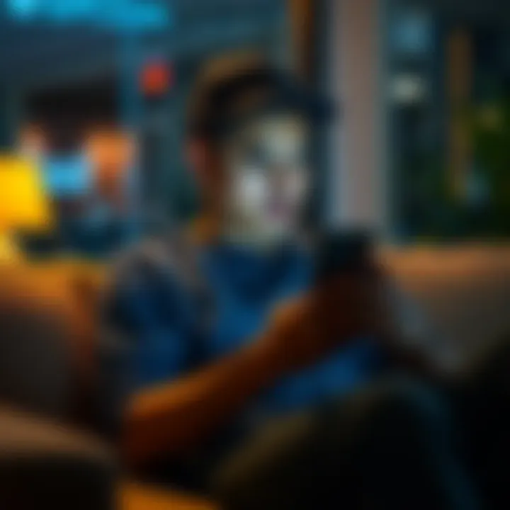 A person sitting on a couch, holding a smartphone and looking concerned about recent app changes, with ads cluttering the interface.
