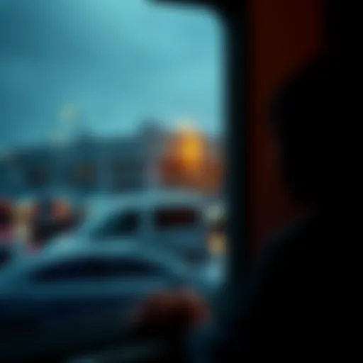 A person gazing out a window, rain falling, reflecting on tough times