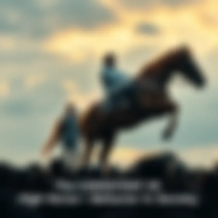 A person sitting confidently on a high horse, looking down at a group of people below, symbolizing superiority in social interactions.