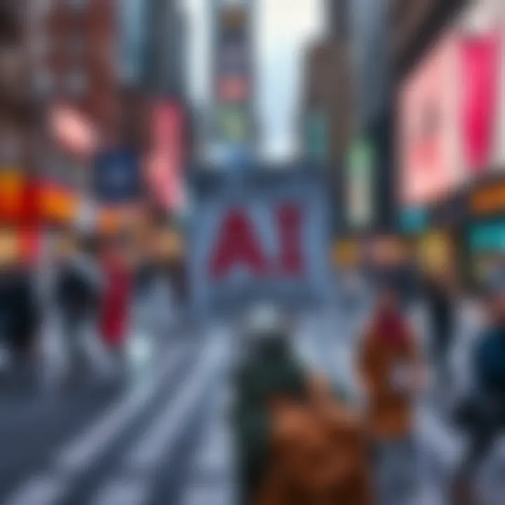 A person stands on a city street holding a sign that reads 'Reject AI, Embrace Humanity' while people walk by, highlighting a protest against artificial intelligence.