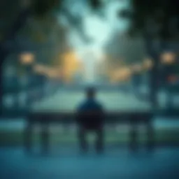 A person sitting on a bench looking contemplative, surrounded by a quiet park setting, symbolizing feelings of isolation and reflection.