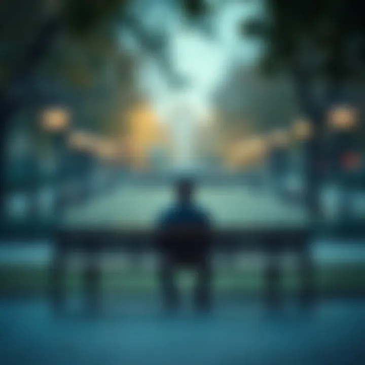 A person sitting on a bench looking contemplative, surrounded by a quiet park setting, symbolizing feelings of isolation and reflection.