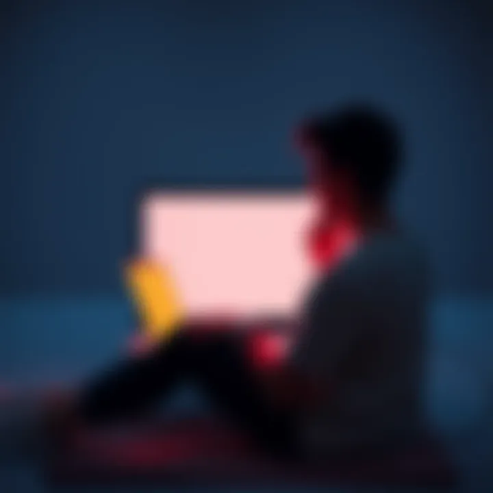 A person sitting alone with a thoughtful expression, looking at a laptop screen showing a blank chat interface, symbolizing the emotional impact of deleting a technology.