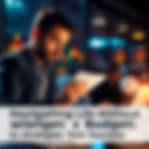 A person looking at financial papers and a laptop, considering expenses and savings tips.