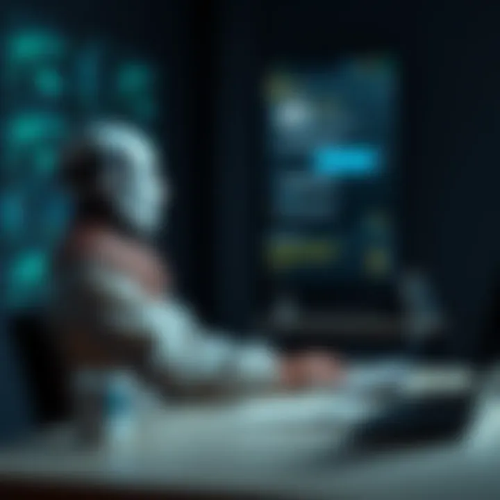 A person sitting at a desk, engaging with a chatbot on a computer screen, considering what personal information to share.